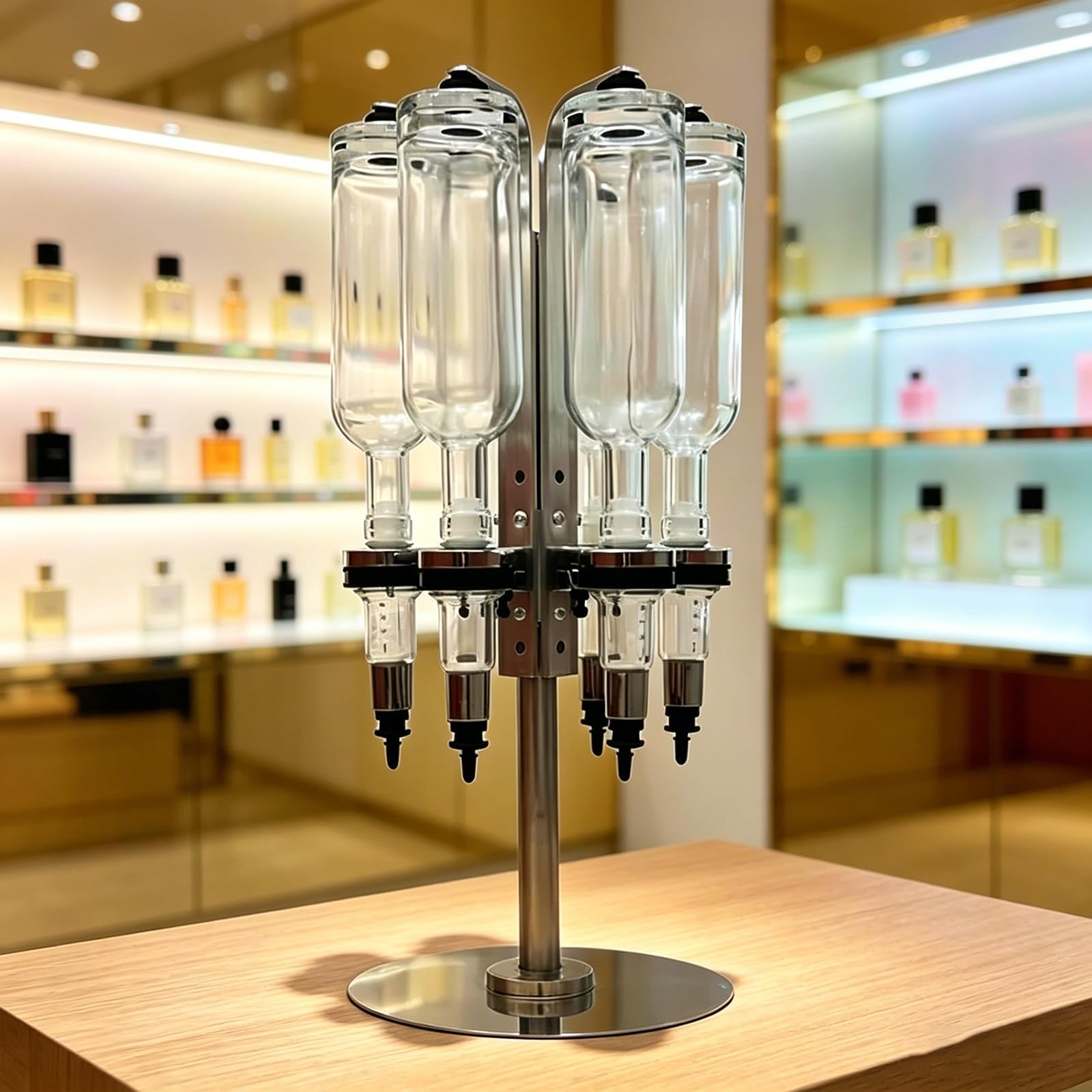 Macchina Manuale per Travaso E Riempimento Liquidi; Set Dispenser Profumi a 6 Teste con Supporto per Flaconi Tester in Vetro, per Uso Professionale in Negozio 375ml |