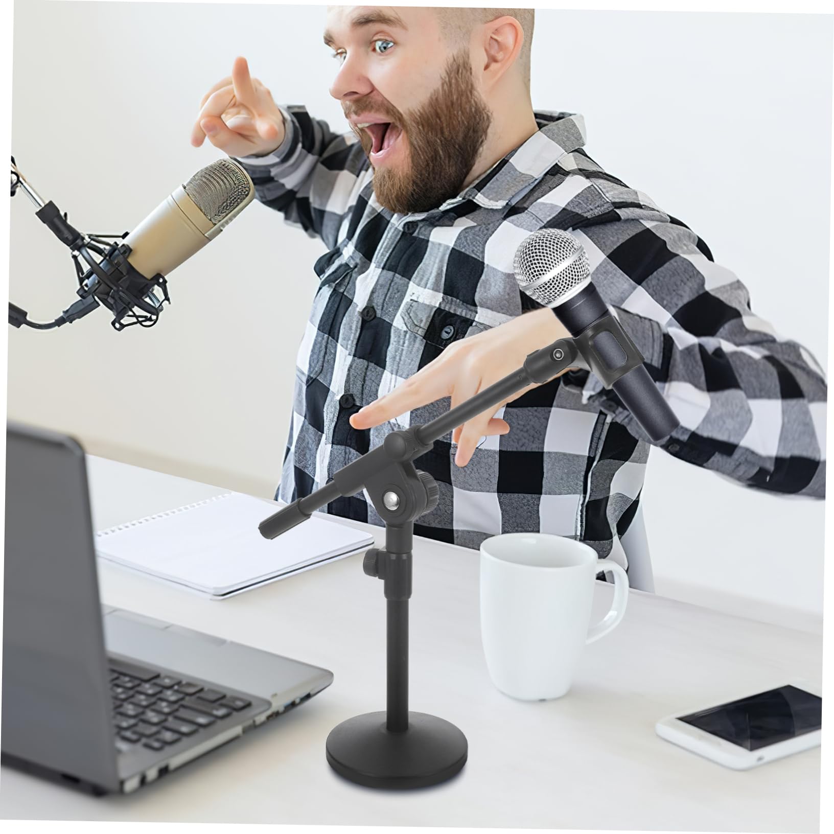ibasenice Base Per Microfono Supporto Da Tavolo Regolabile Estensibile Con Clip Per Microfono Per Podcast Musicisti Hobbisti