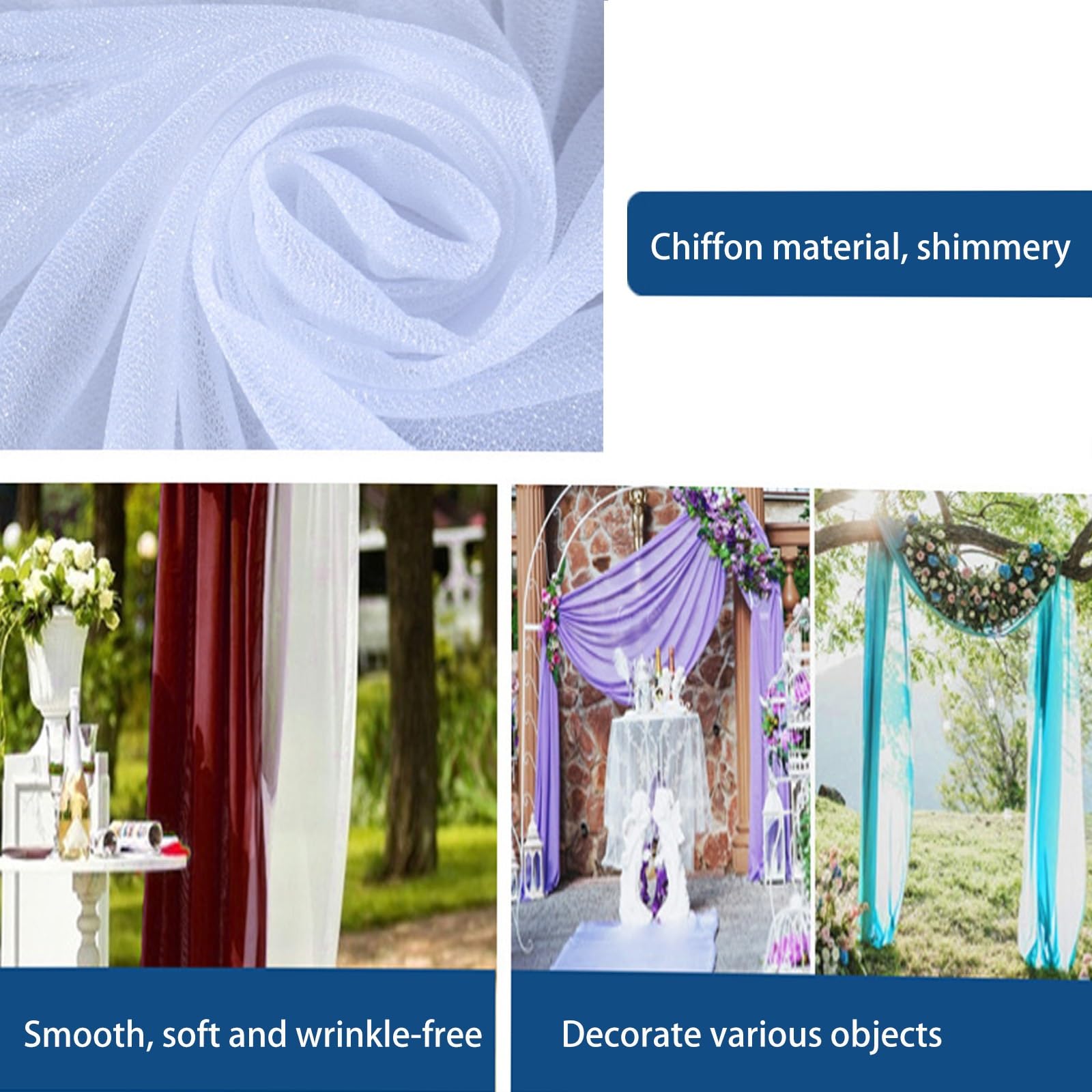 Hochzeitsbogen Tüll Stoff, Querbehang Deko Hochzeits Tisch, Chiffon Organza Stoff Querbehang Fenster, Tüllstoff Dekostoff für Traubogen, Gardinen, Verlobung Deko (Color : E, Size : 75x550cm (pack of