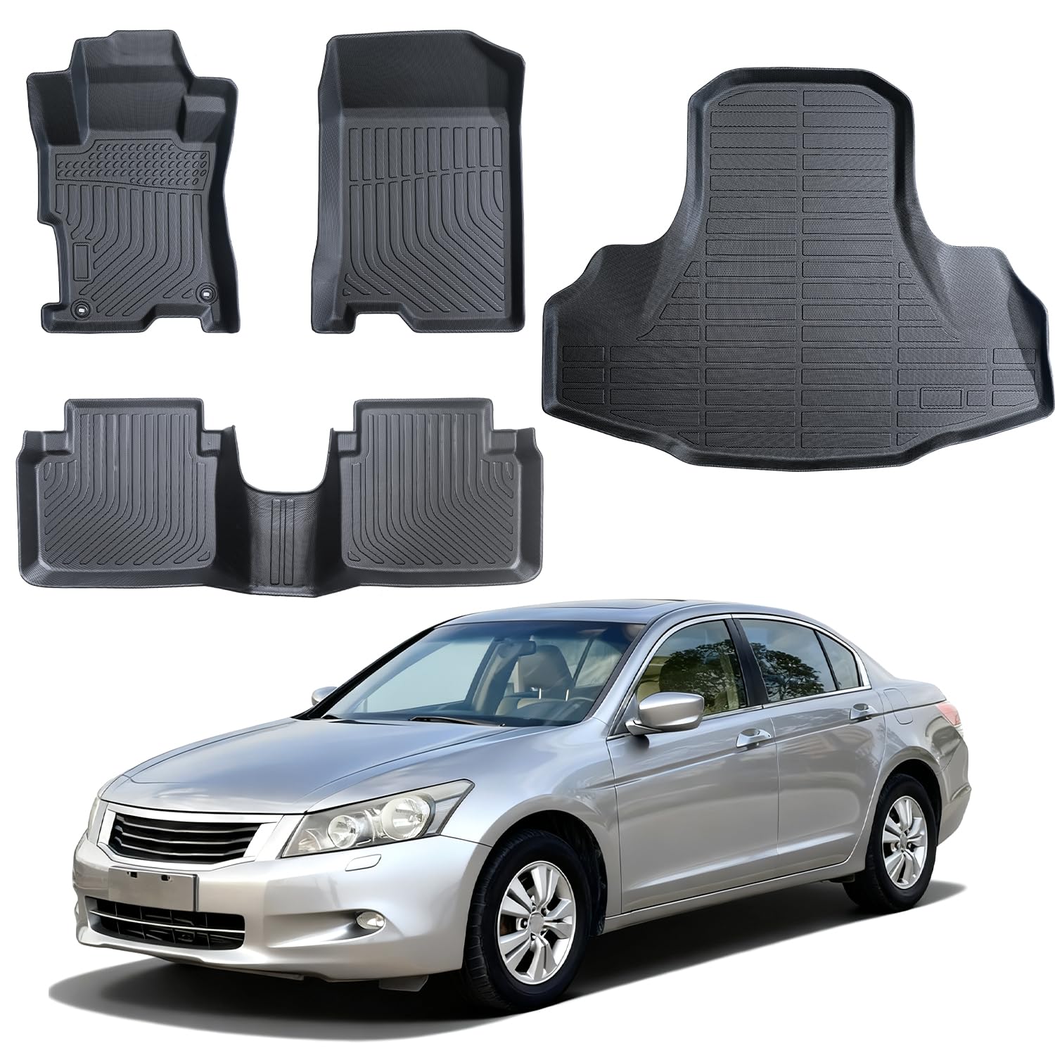 Floor Mats & Cargo Liner Compatible with Honda Accord 2008-2012(Only Sedan) LX/SE/EX,All Weather Protection TPE, Anti-Slip Floor Mats & Trunk Mat Fit for Accord 2008 2009 2010 2011 2012 Accessories