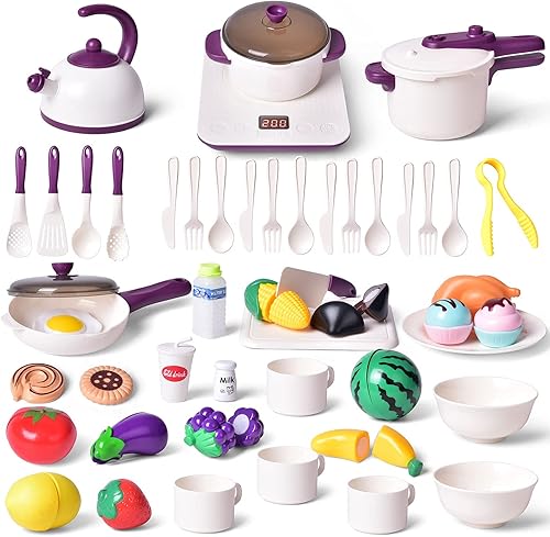 Miniatura 2 de Divertido juguete de cocina 53 piezas incluye juego de comida utensilios de cocina kit de corte y cocina regalo de aprendizaje para niñas y niños