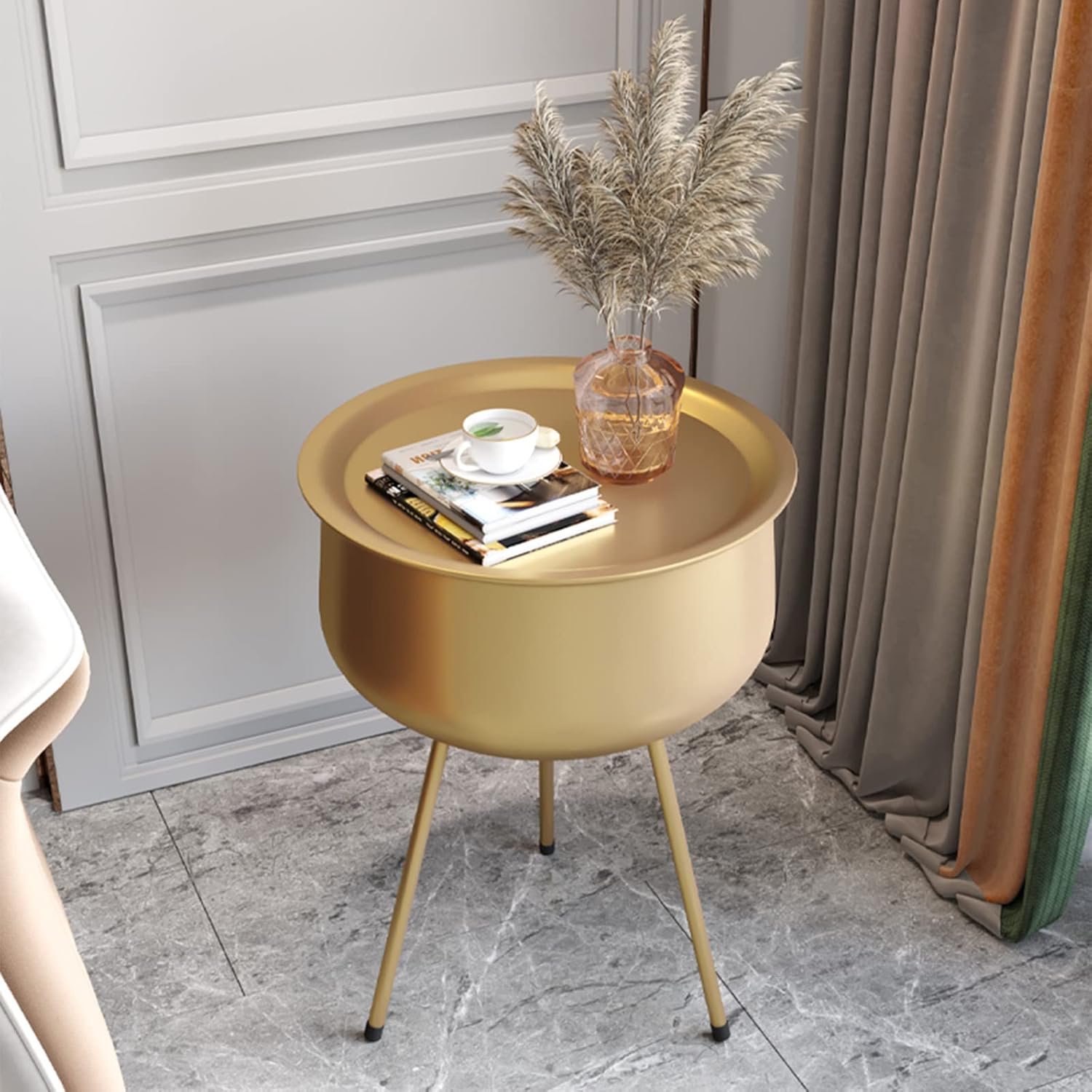 Side Table/End Table,Round Coffee Tables, with Storage Space Modern Night Stand Home Decoration Modern Style Sofa Side Table,Yellow