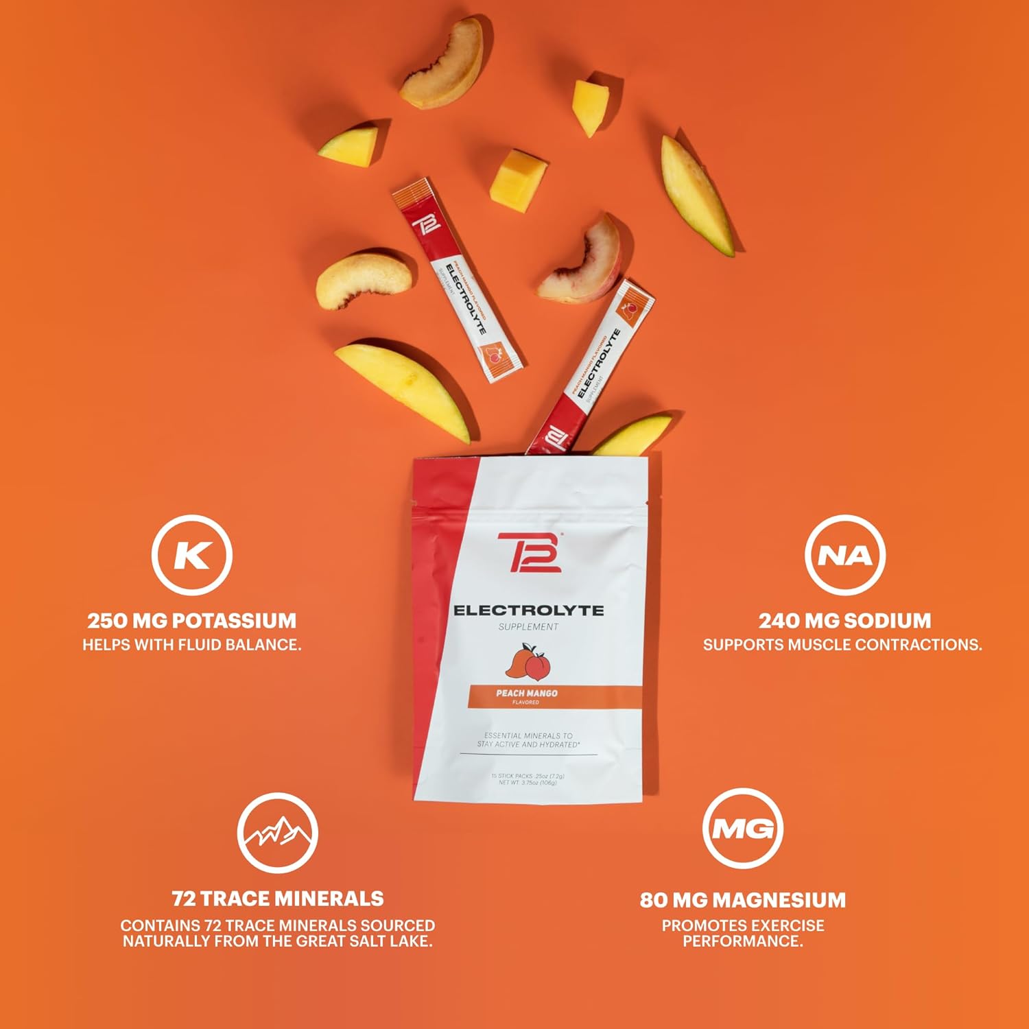 TB12 Electrolytes Powder Packets Peach Mango – Mineral-Rich Electrolyte Powder for Fast Hydration by Tom Brady - Natural, Low Sugar, Vegan, Gluten-Free, Easy to Mix - 15 Stickpacks - Image 6