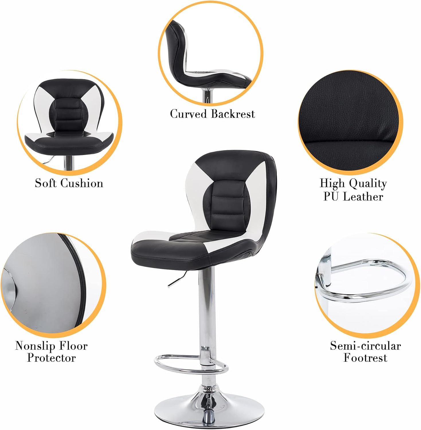 Buy Set Of 2 Modern Bar Stools Pu Leather Adjustable Counter Height Swivel Stool Black Online In Indonesia B07f5k3zhx