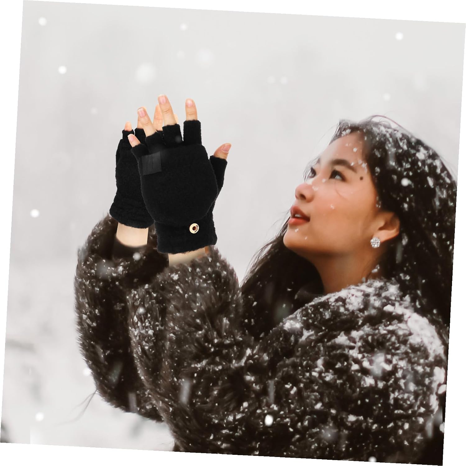 1pair USB Heated Gloves Thermal Mitten Hand Warmers for Double-Sided Heating for Outdoor Activities Black Color