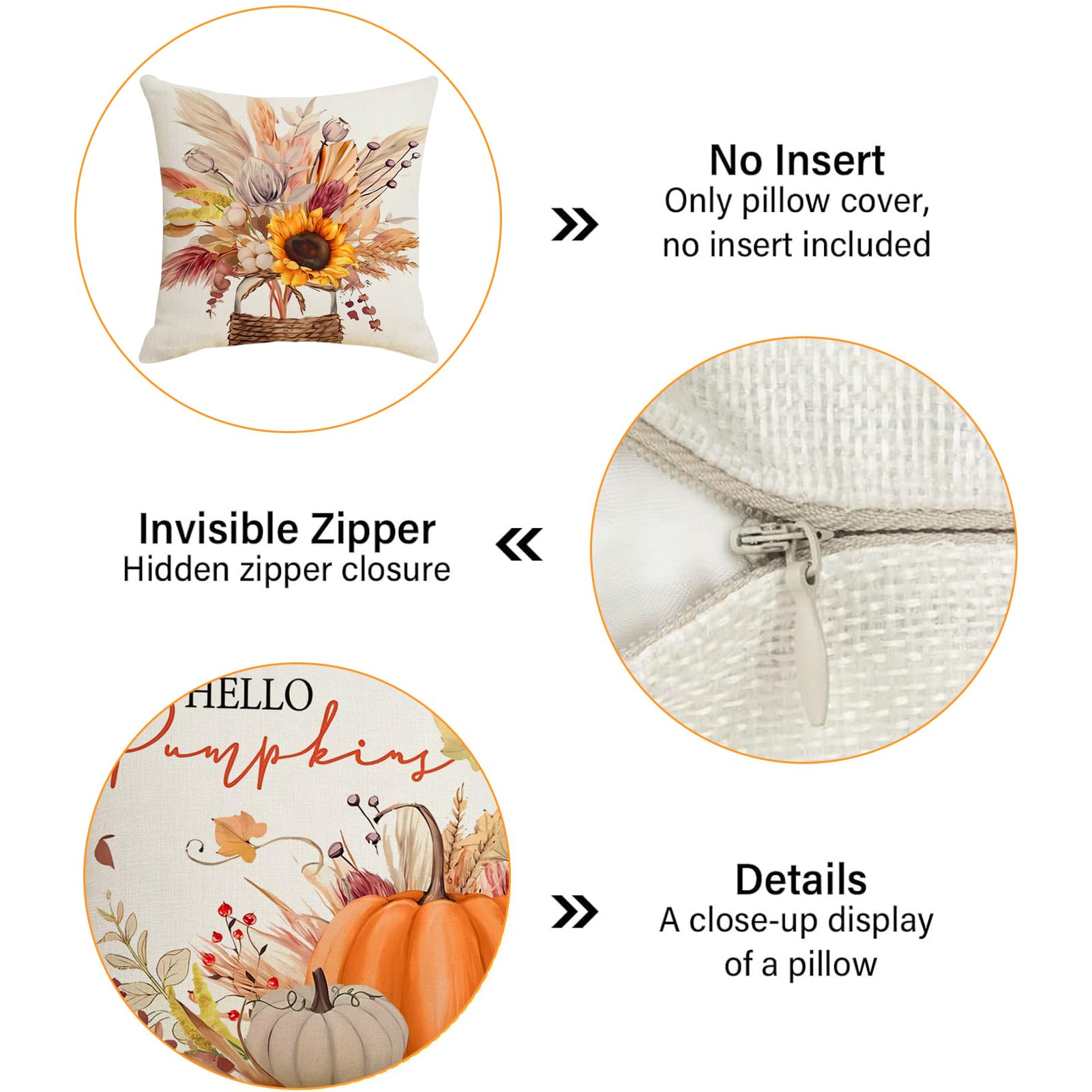 Set di 2 federe per cuscini autunnali, motivo zucca arancione, decorazione autunnale, per casa, divano, letto, 50 x 50 cm