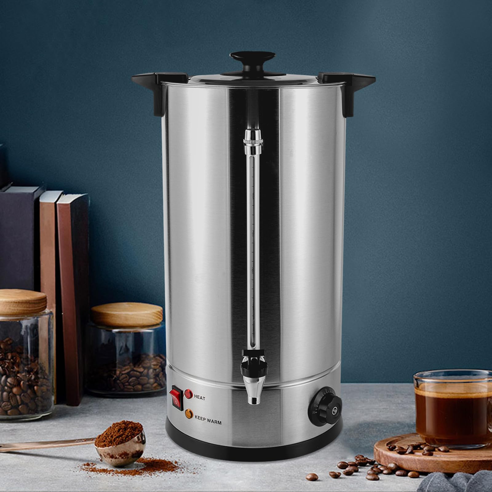 Commercial Stainless Steel Coffee Urn, Water Level Indicator Display, 25L/6.6gal 170-Cup Coffee Maker for Home, Party, Office, Wedding