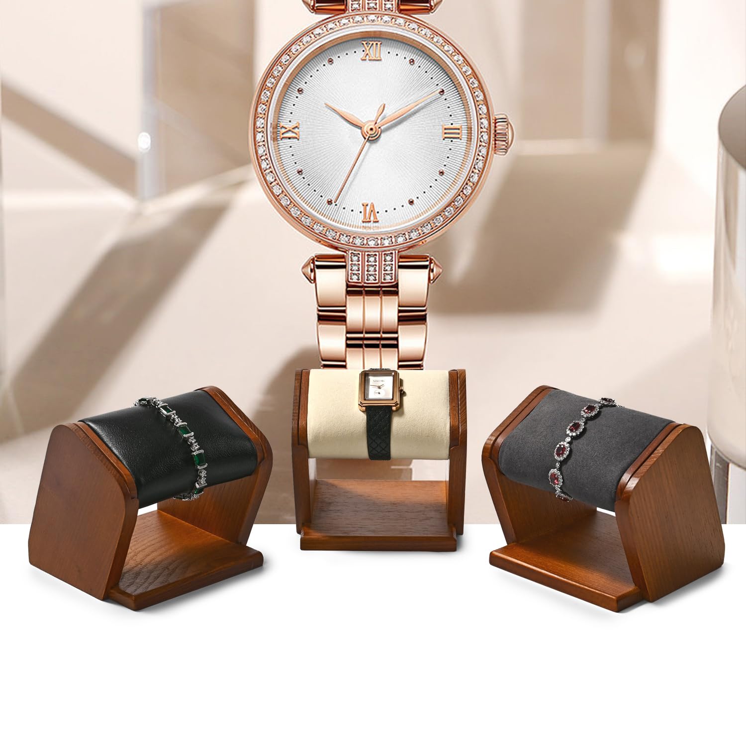 Oirlv Présentoir à montres en bois massif Gris