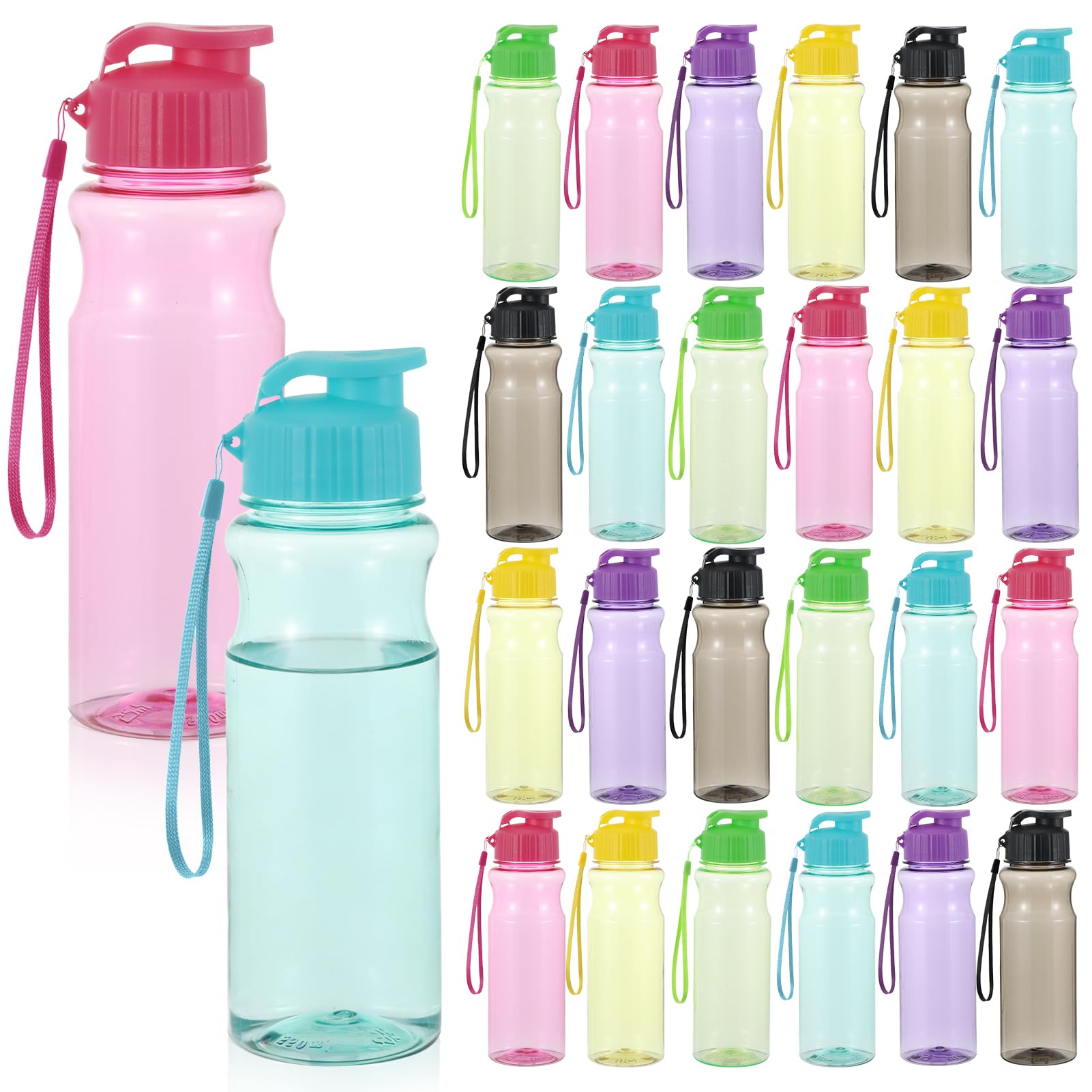 Wenceda 24 Packs Water Bottle Bulks 17 oz Plastic Sports Water Bottles Bulk Reusable Large Bottles with Leak Proof Pull Top Cap for Fitness Gym Travel