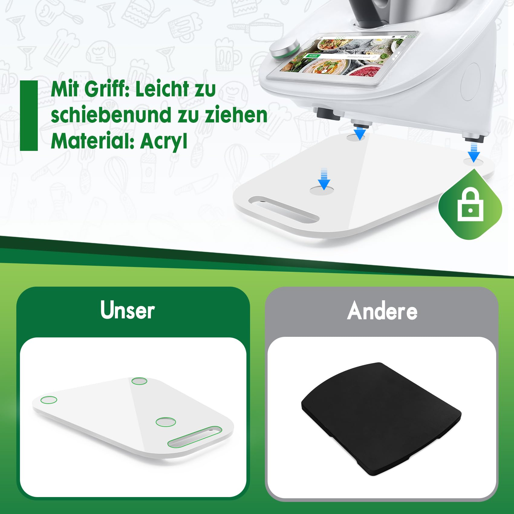 Tavola Scorrevole Per Bimby TM6 E TM5 | In Acrilico | Con Guide E Piedini In Gomma | Facile Da Pulire E Appendiare