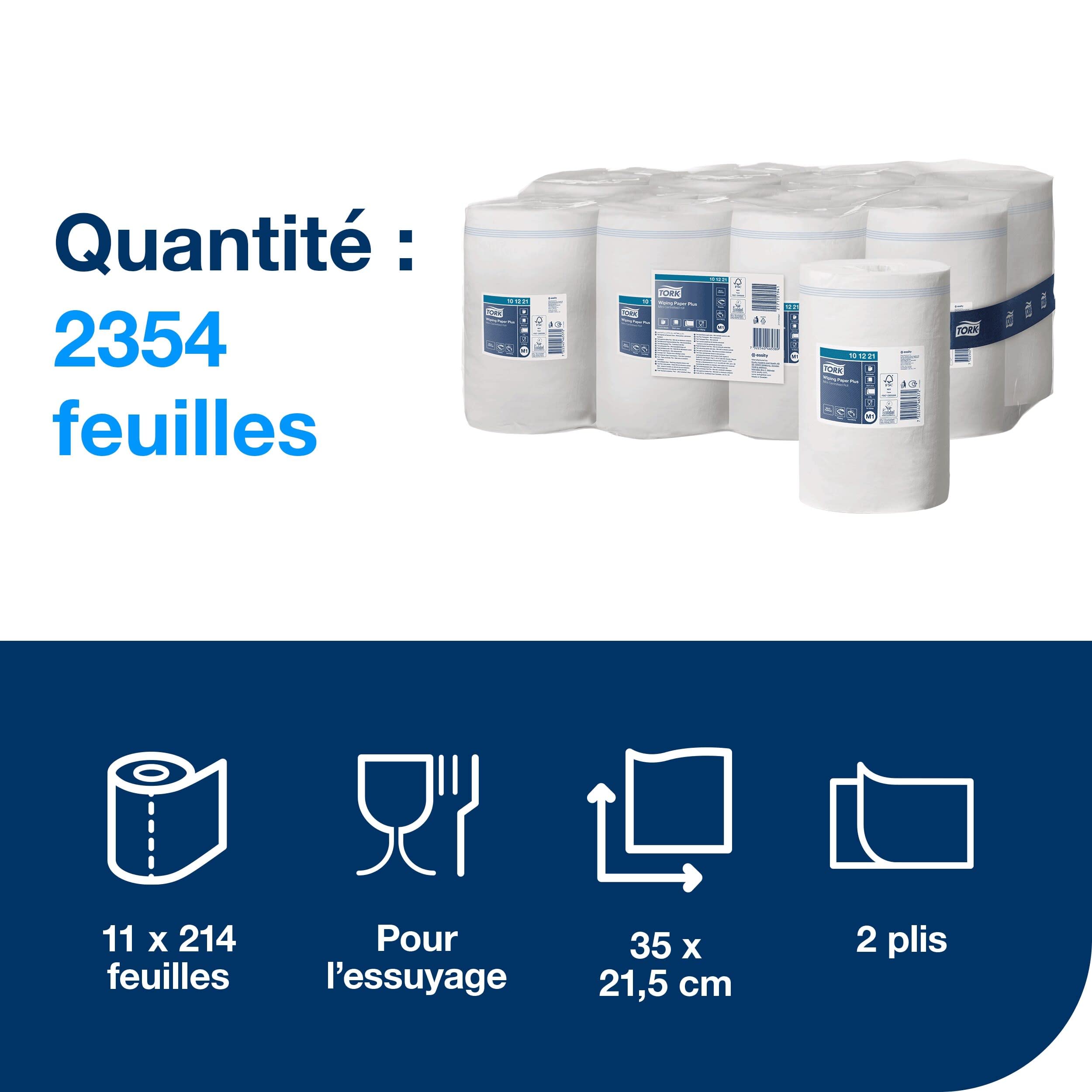 Tork 101221 Papier d'essuyage avec mini bobine à Dévidage Central M1 / Compatible avec le mini distributeur M1 / 2 plis / 11 x 214 feuilles (21,5 x 35 cm)