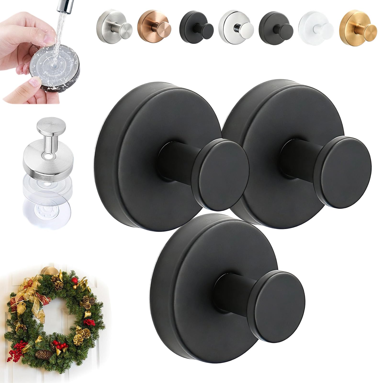 Donubiiu C 2026 Upgraded Suction Up Hooks For Door Wreaths,Suction Up Hooks For Shower,No Drill Wreath Hanger Holder Towel Hanging Hooks No-Drill Stainless Waterproof For Hanging Up To 15Lbs (,3Pcs)