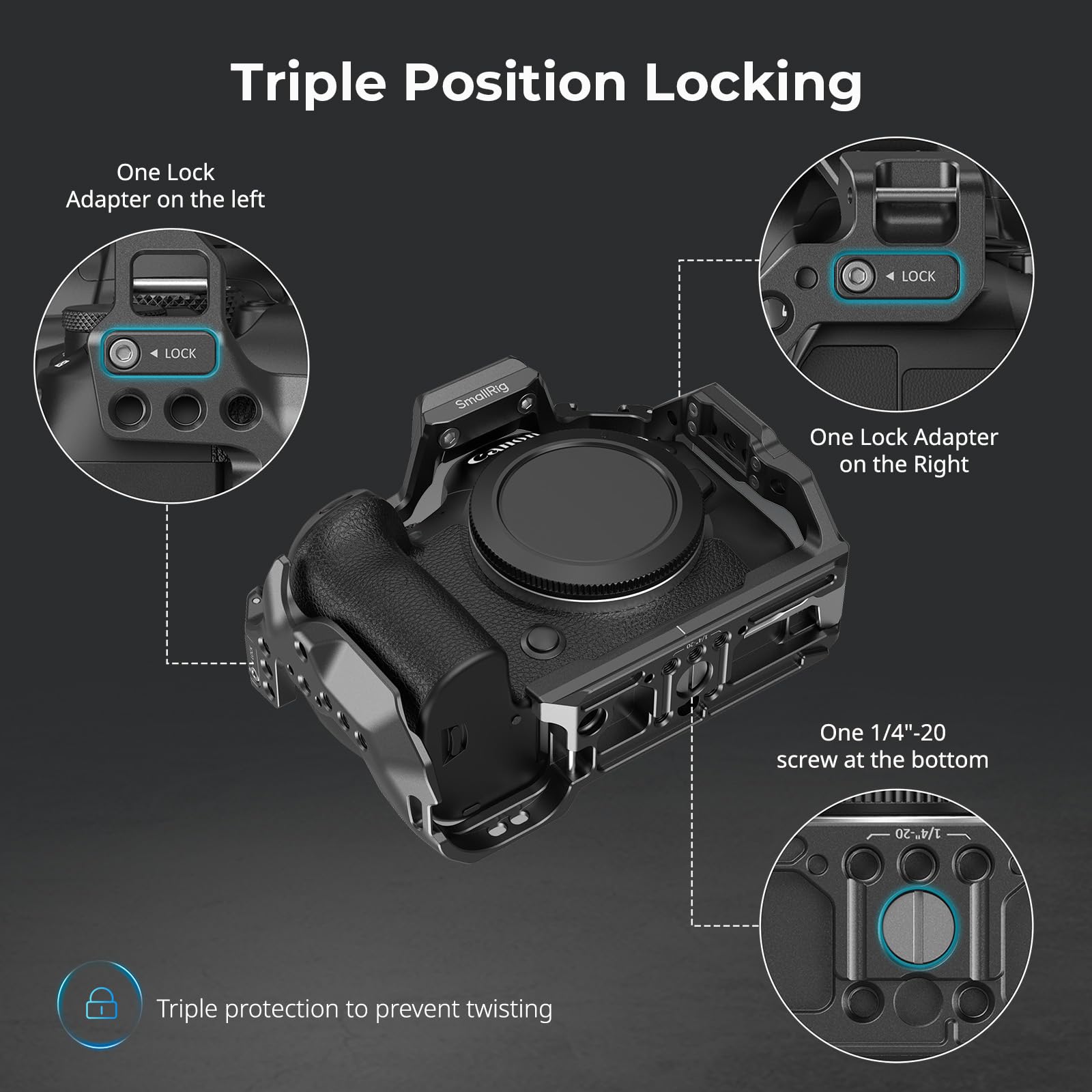 SMALLRIG Cage per Canon R6 Mark II, con Rail NATO Doppi Incorporati e Piastra a Sgancio Rapido per Arca - 4159B
