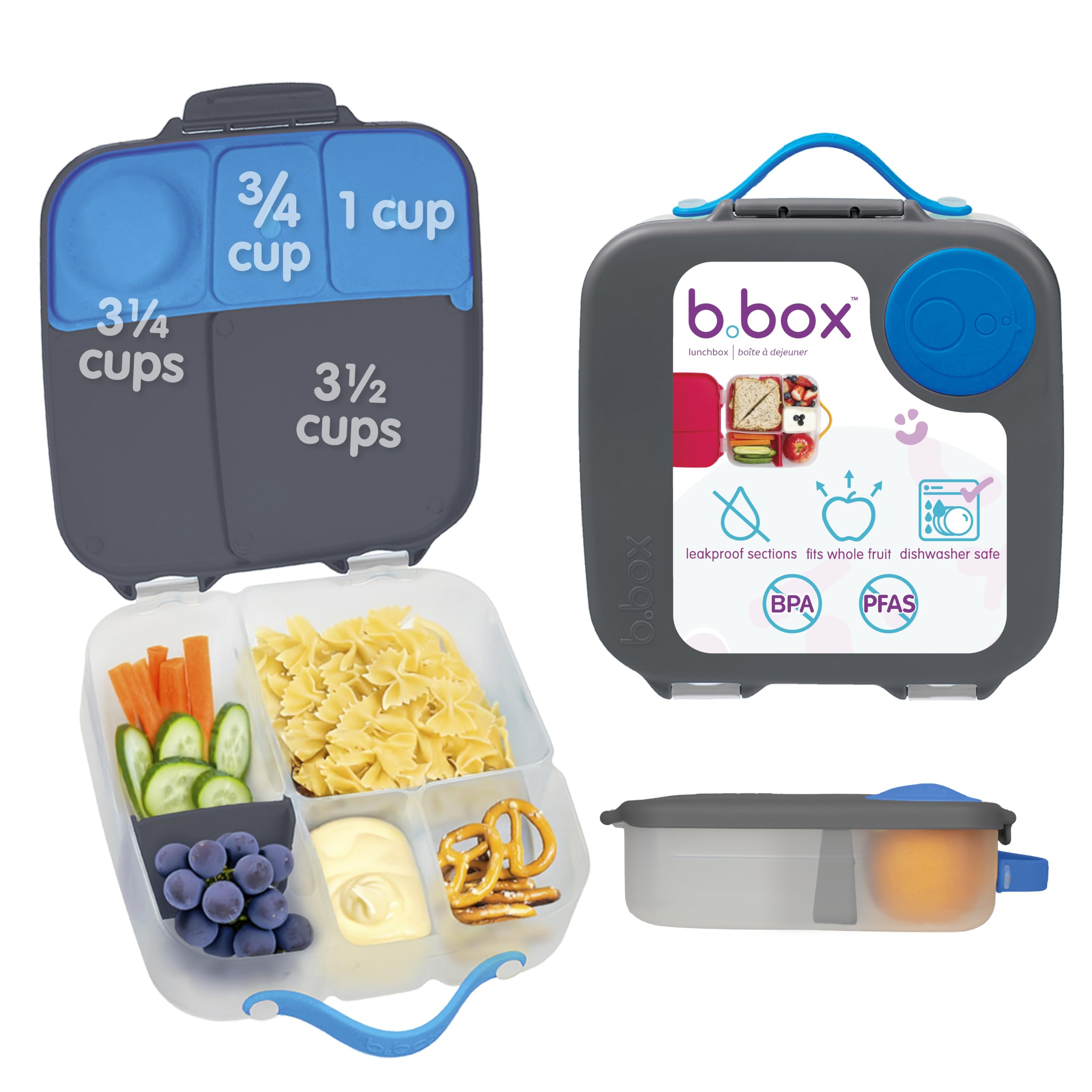 Kids Lunch Box, Bento Box, 4 Compartments (2 Leakproof), Large Size for Big Appetites, Kids 3 Years and Up (Blue Slate, 2L Capacity)