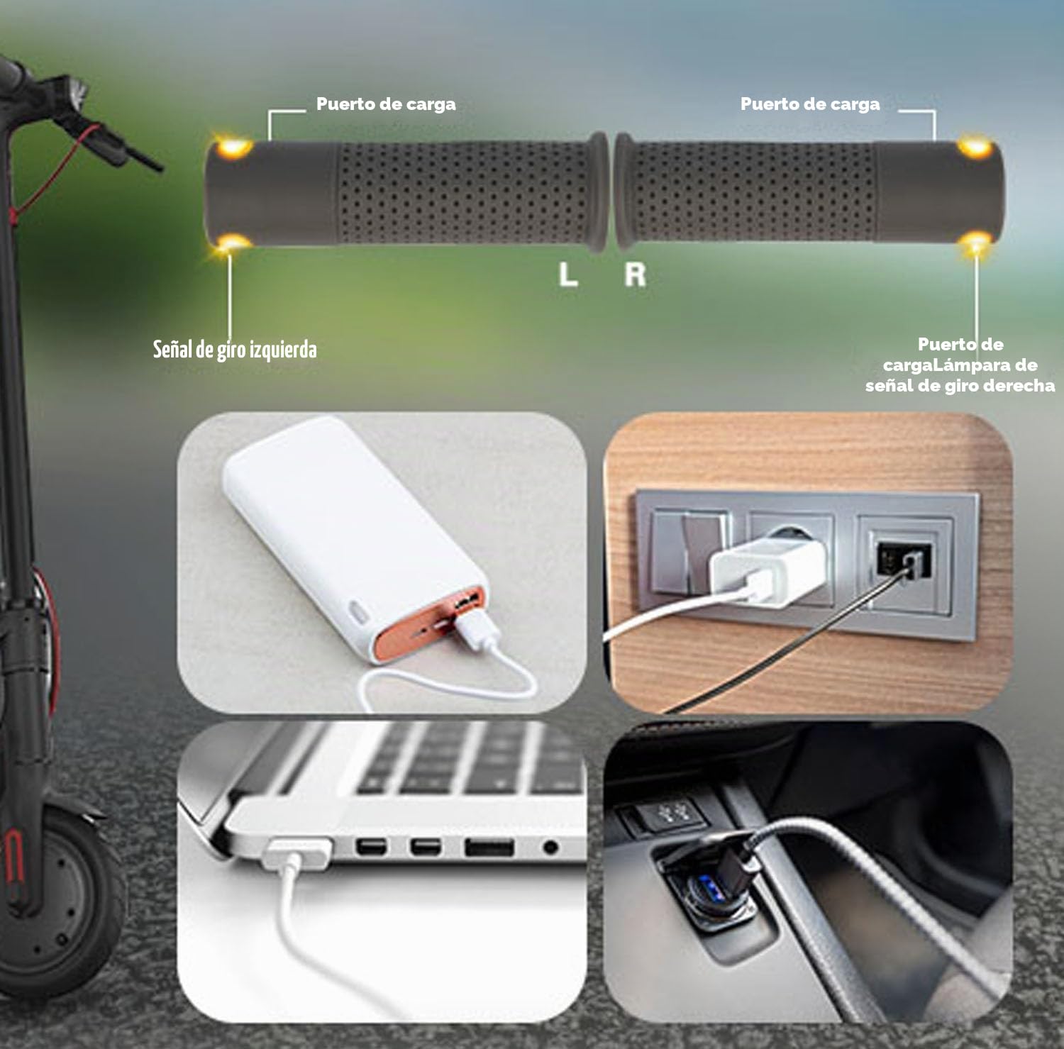 E - Indicador de Manillar con Intermitente, función táctil, Gris, Accesorio para Scooter, Desplazamiento Urbano Nocturno