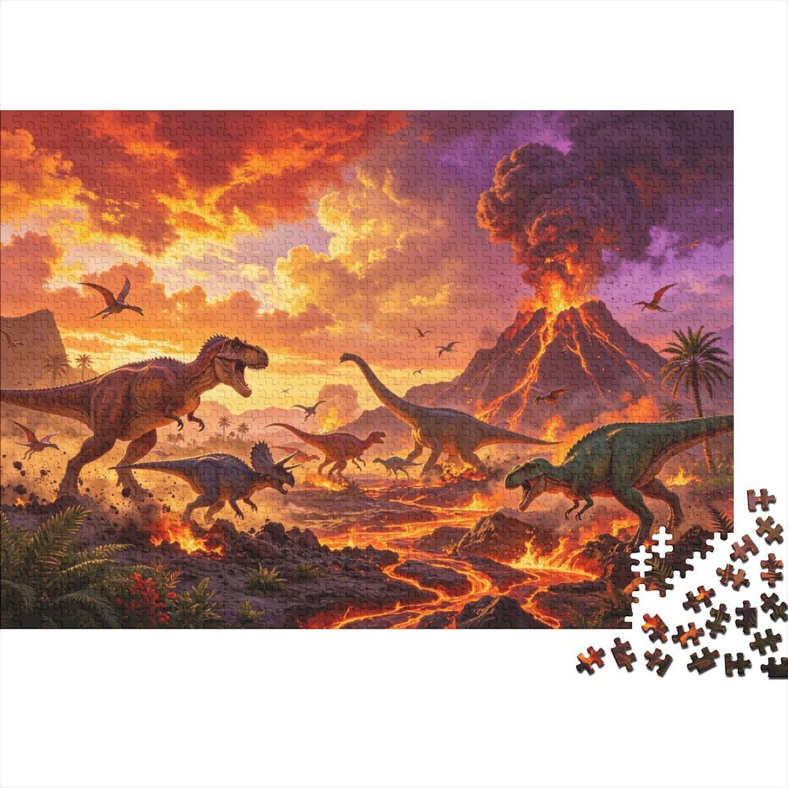 Dinosaur Extinction Jigsaw Puzzle 1000 Piece Recyclable Material Prehistoric Scene Adult Jigsaws Family Gaming Time Props Interesting Family Game for Women 70x50cm/1000pcs