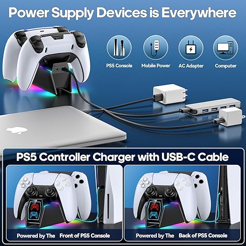 Miniatura 3 de PS5 Controller Charger Station Compatible with PlayStation 5 Faceplates Edge & Dual Controller, 9 Lightings PS5 Accessories Charging Station, PS 5