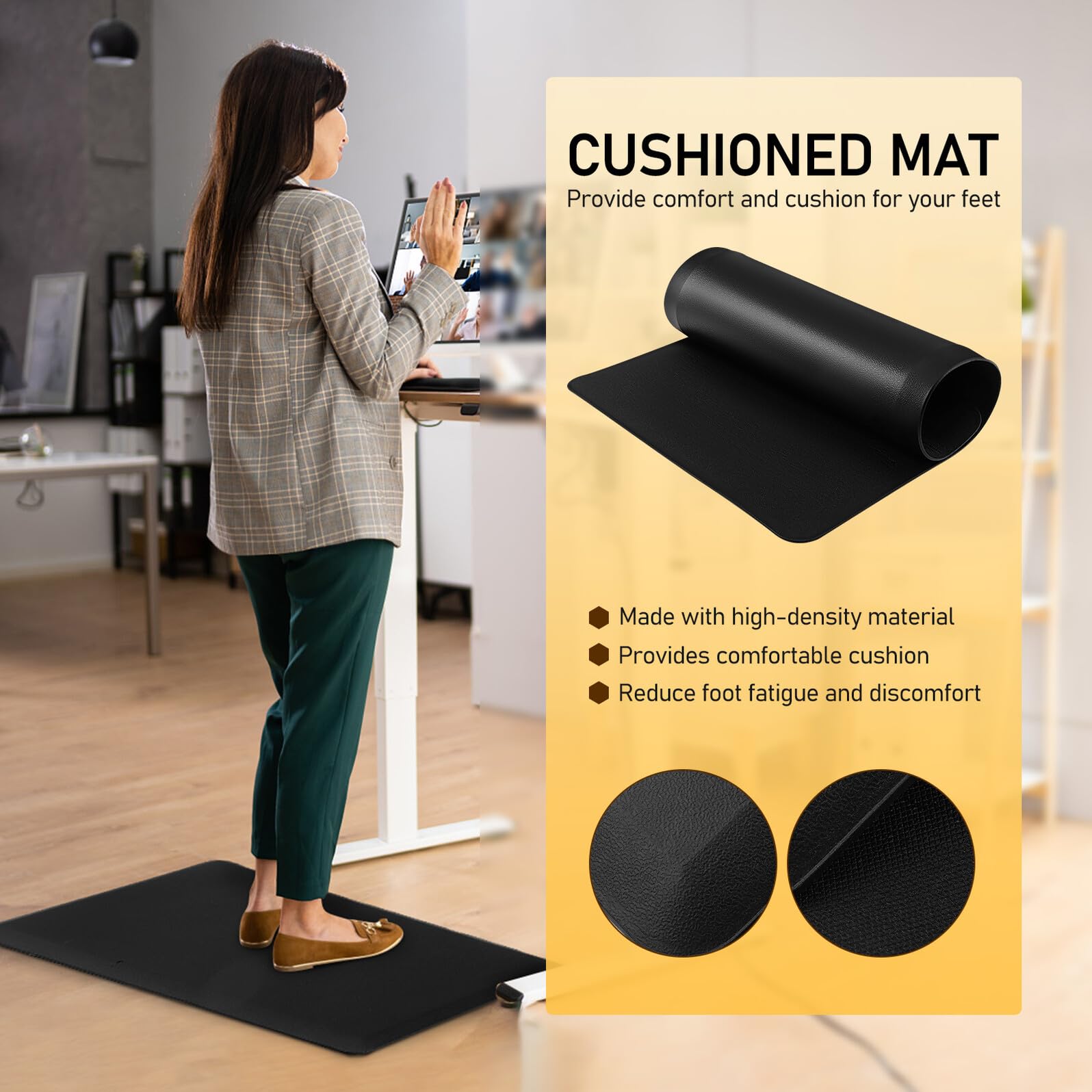 Ergonomische Anti Ermüdungsmatte aus PVC und Schaumstoff Komfortables Bodenkissen für Küche und Büro rutschfeste Stehmatte Leicht zu Reinigen Schwarz 44x71x1,2cm