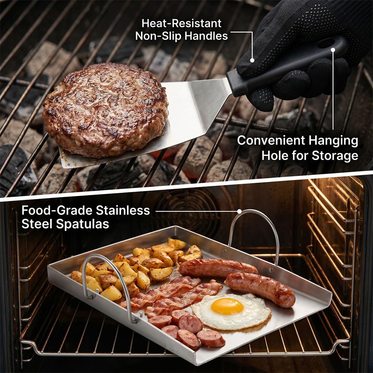 Piastra per Barbecue Plancha 40x30 cm Acciaio Inox 4mm Set 5pz