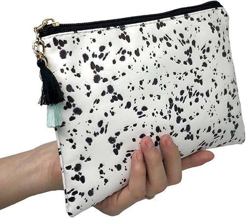 Miniatura 4 de Bonita bolsa de cosméticos pequeña para mujeres y niñas, de piel sintética, pequeña bolsa de aseo de viaje, organizador de accesorios con borla de