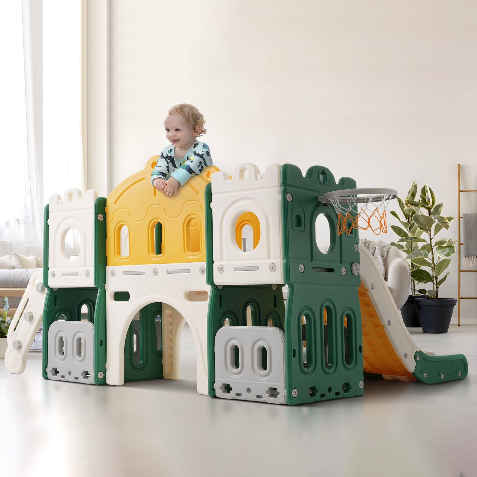 JOROBURO 4-in-1 Kinderrutsche Mit Schaukel & Basketball - Indoor & Outdoor