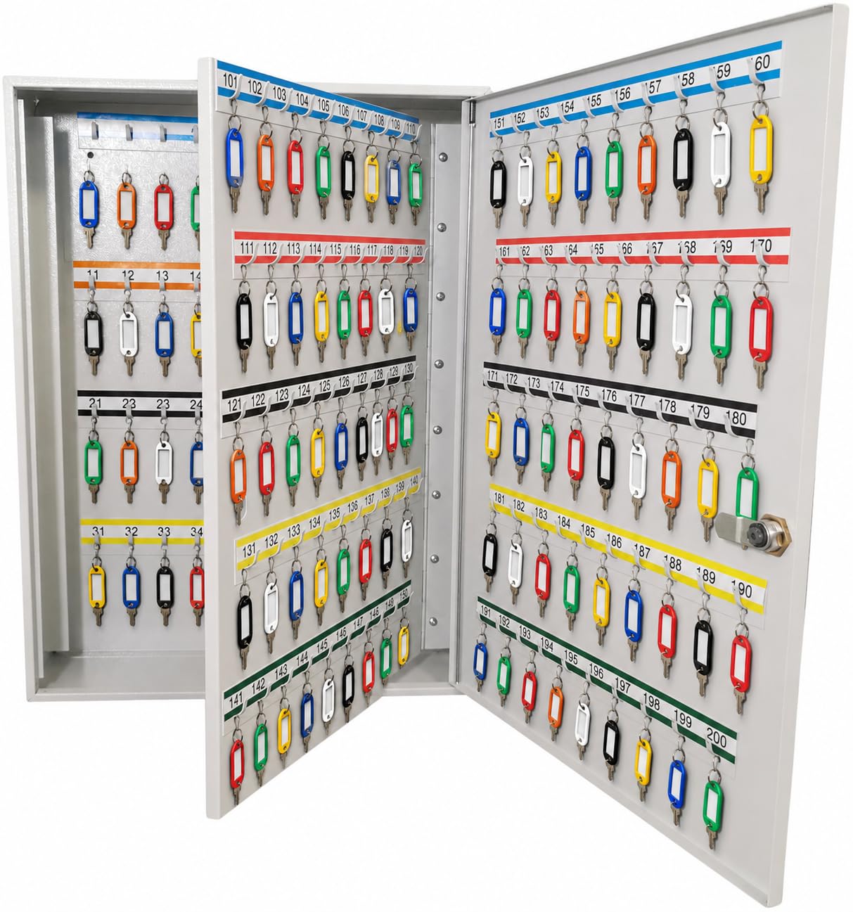 LEOMAR Armoire à Clés, Boîte avec 200 Crochets, Placard à Clés en Tôle d'acier, avec Barres à Crochets Fixes, pour Fixation Murale, Verrouillable, avec Matériel de Montage, 12 x 39 x 52 cm