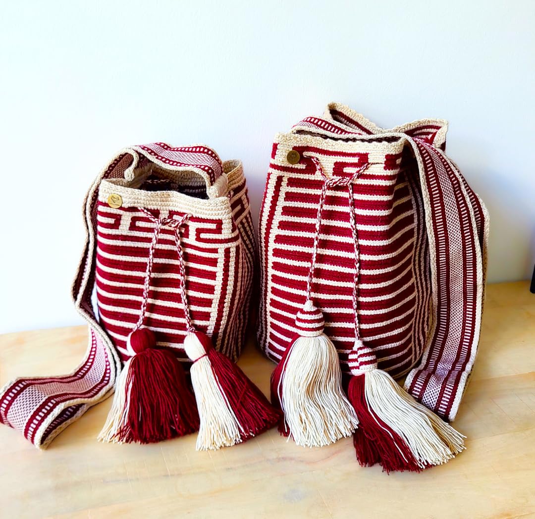 Terra Fusion Wayuu | Bolso Cubo hecho a mano | BORDEALES | Medio, beige