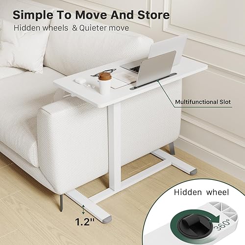Miniatura 4 de Gibbon Mounts Escritorio móvil de pie, escritorio neumático ajustable (3.5 pies), escritorio portátil para laptop con ruedas, mesita de noche sobre