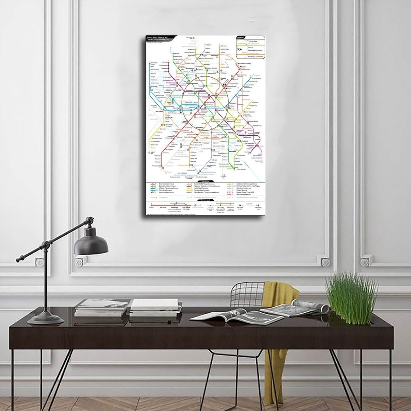 WCYB Mappa della metropolitana di Mosca Russian Underground Prints Poster Canvas Deco Dipinti Wall Art per ufficio Cornice da appendere 8 "L X 12" W