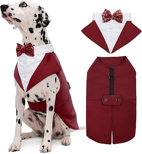 Miniatura 1 de Kuoser Traje de esmoquin para perro y bandana, traje de esmoquin para perros, traje de fiesta de boda, camisa de lazo de boda para perros grandes y