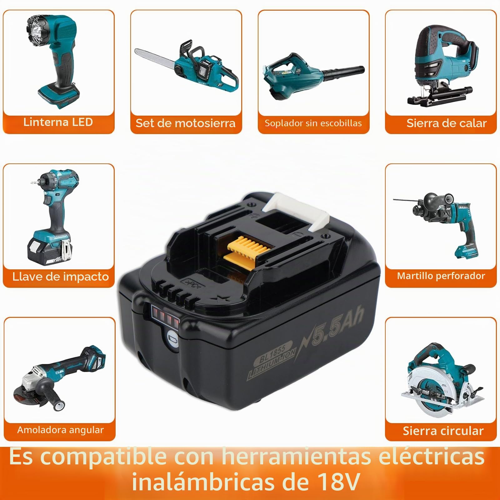 5,5 Ah Batería de repuesto para baterías Makita de 18V con cargador DC18RC Compatible con BL1860, BL1860B, BL1850, BL1850B, BL1840, BL1840B, BL1830, BL1830B, BL1815, BL1825, BL1835, BL1845, 194205-3