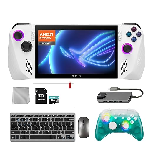 ASUS ROG Ally 2TB SSD Gaming Handheld 7-inch Touchscreen 120Hz FHD 1080p AMD Ryzen Z1 Extreme Processor, Black Ice Wireless Pro Controller, Hub, 128GB MicroSD, Keyboard & Mouse, 8 in 1 Bundle