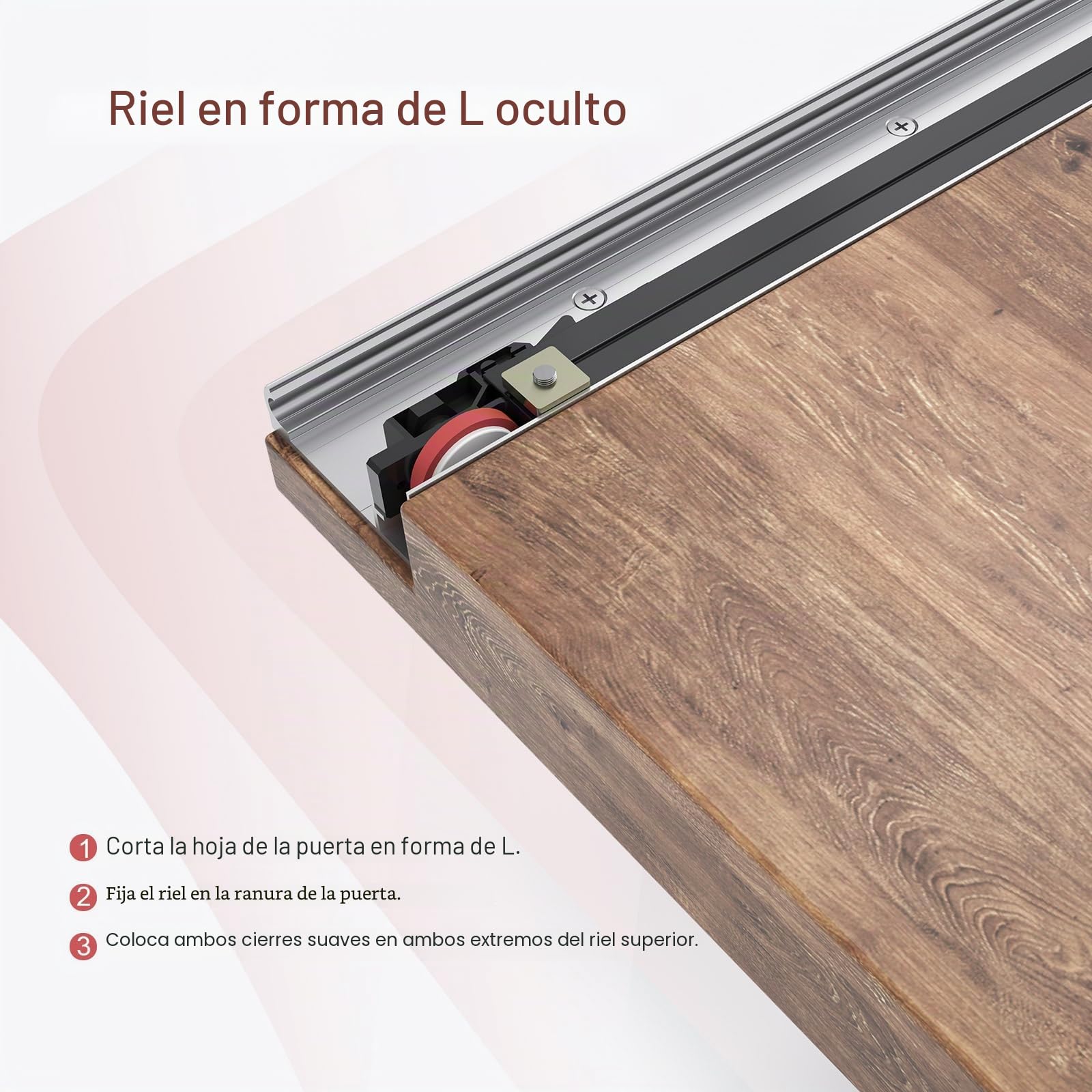 Kit de Hardware de Puerta Corredera de Granero Oculta de 32" con Mecanismo de Cierre Suave para Apertura de Pasaje de 24 Pulgadas, Hardware de Puerta Corredera Oculta, Sin Carril, Montaje en
