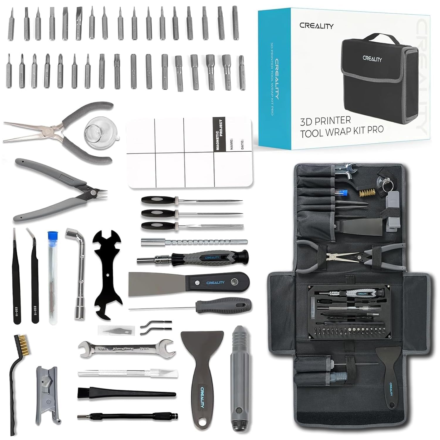 Creality Kit d'outils pour imprimante 3D - 74 pièces - Kit d'outils pour installer, enlever et couper les filaments - Accessoires d'impression 3D pour toutes les imprimantes FDM - Nettoyage et