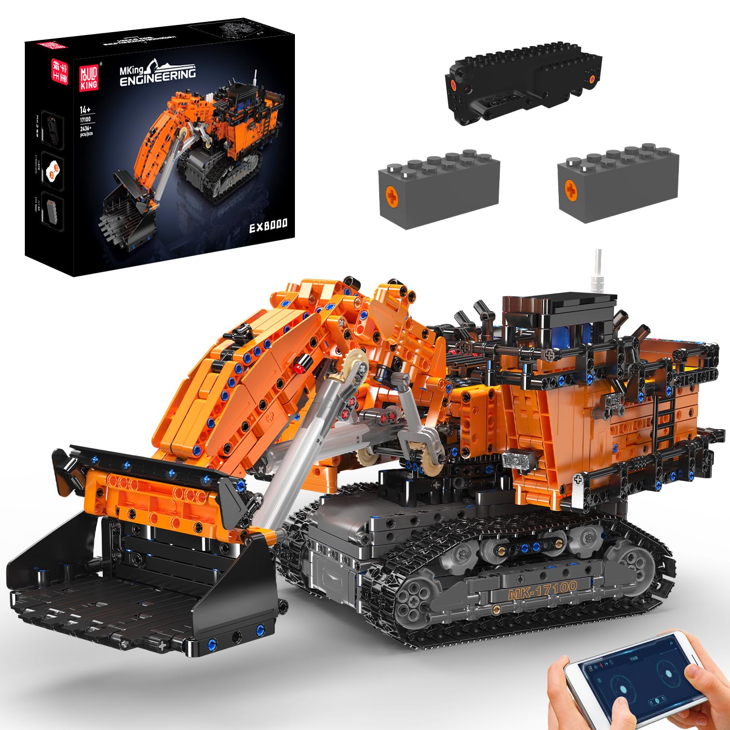 Mould King 17100 Mining Excavator Building Set with Battery - 2436 Pieces