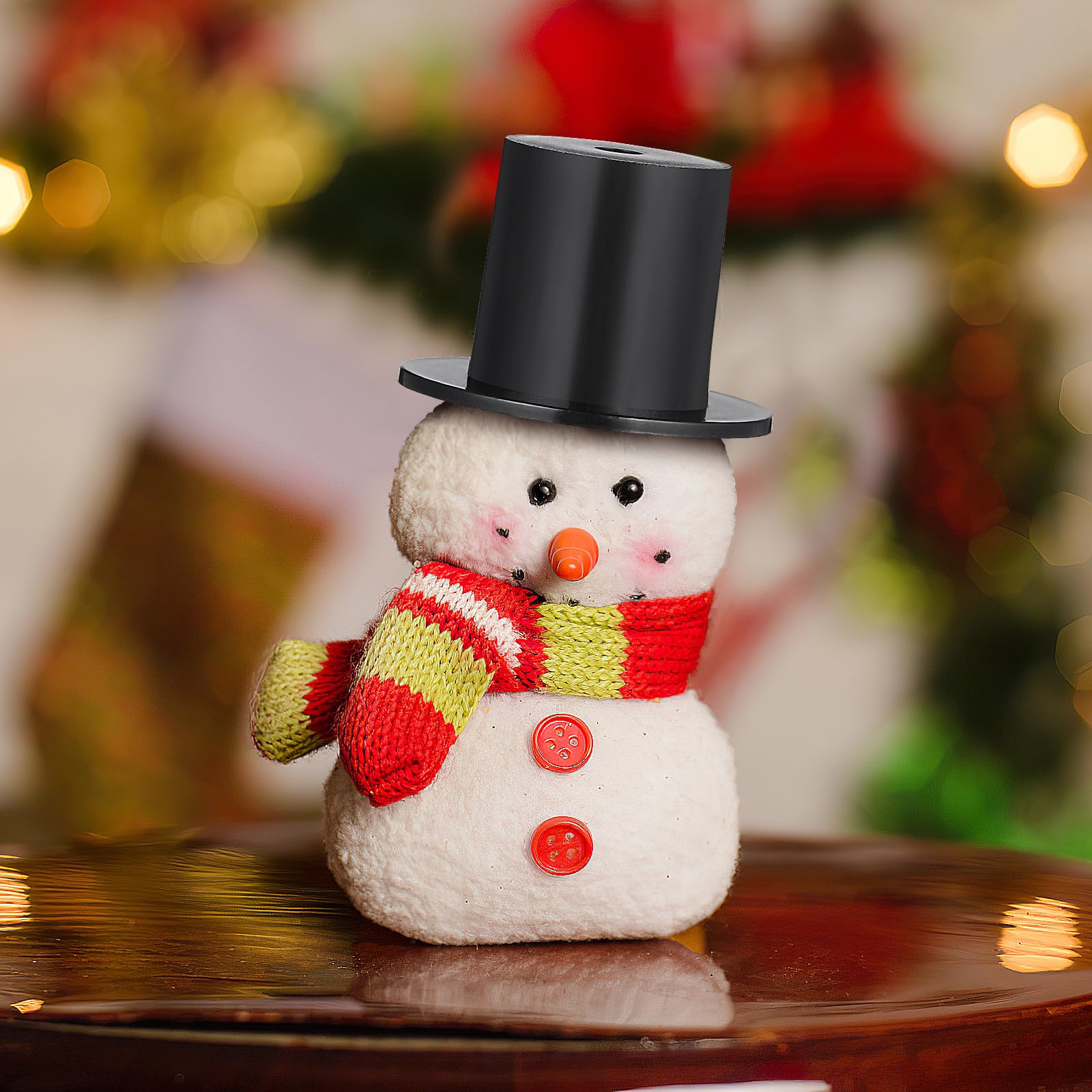 50 Mini Sombreros de Copa Negros de Plástico para Adornos de Muñecos y Accesorios DIY en Fiestas Navideñas, Diseño Liviano y Adorable