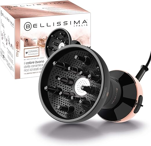 Bellissima Imetec My Pro Diffon Ceramic, Diffusore ad Aria Calda per Capelli Ricci, Tecnologia Ceramica, 700 W, 2 Combinazioni Aria/Temperatura, Asciugatura Delicata Senza Effetto Crespo