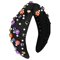 Vista 37 de Diadema anudada de perlas para mujer, diadema con brillantes diamantes de imitación, adornada con cristales, diadema ancha con nudo, accesorio