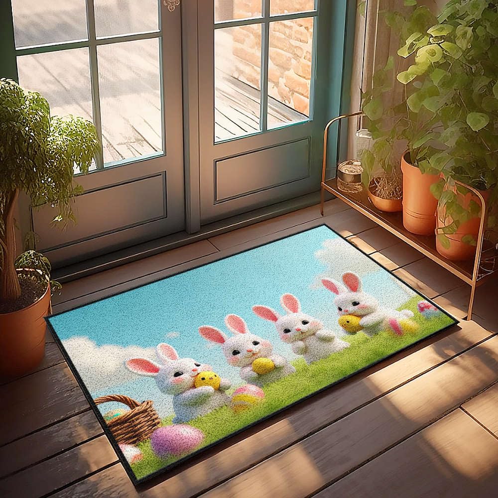 Tapis de cuisine quatre lapins mignons pour sublimer votre décoration d'automne en entrée extérieure