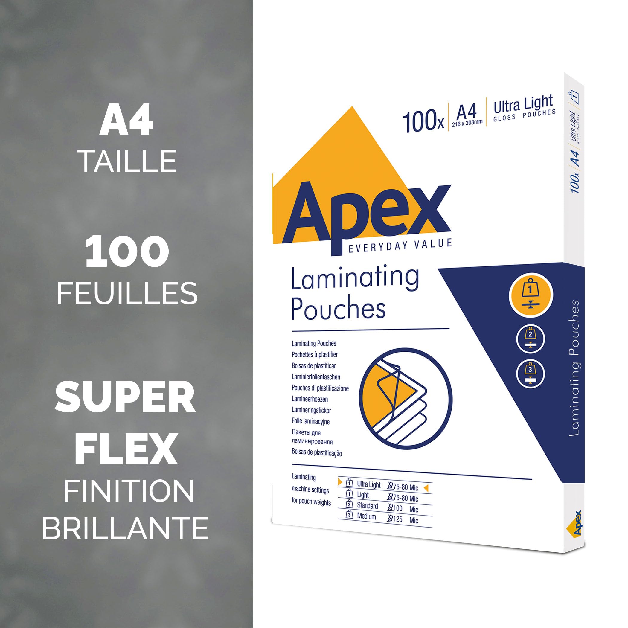 Fellowes pochettes de plastification Apex A4 brillante 100 feuilles Ultra souple
