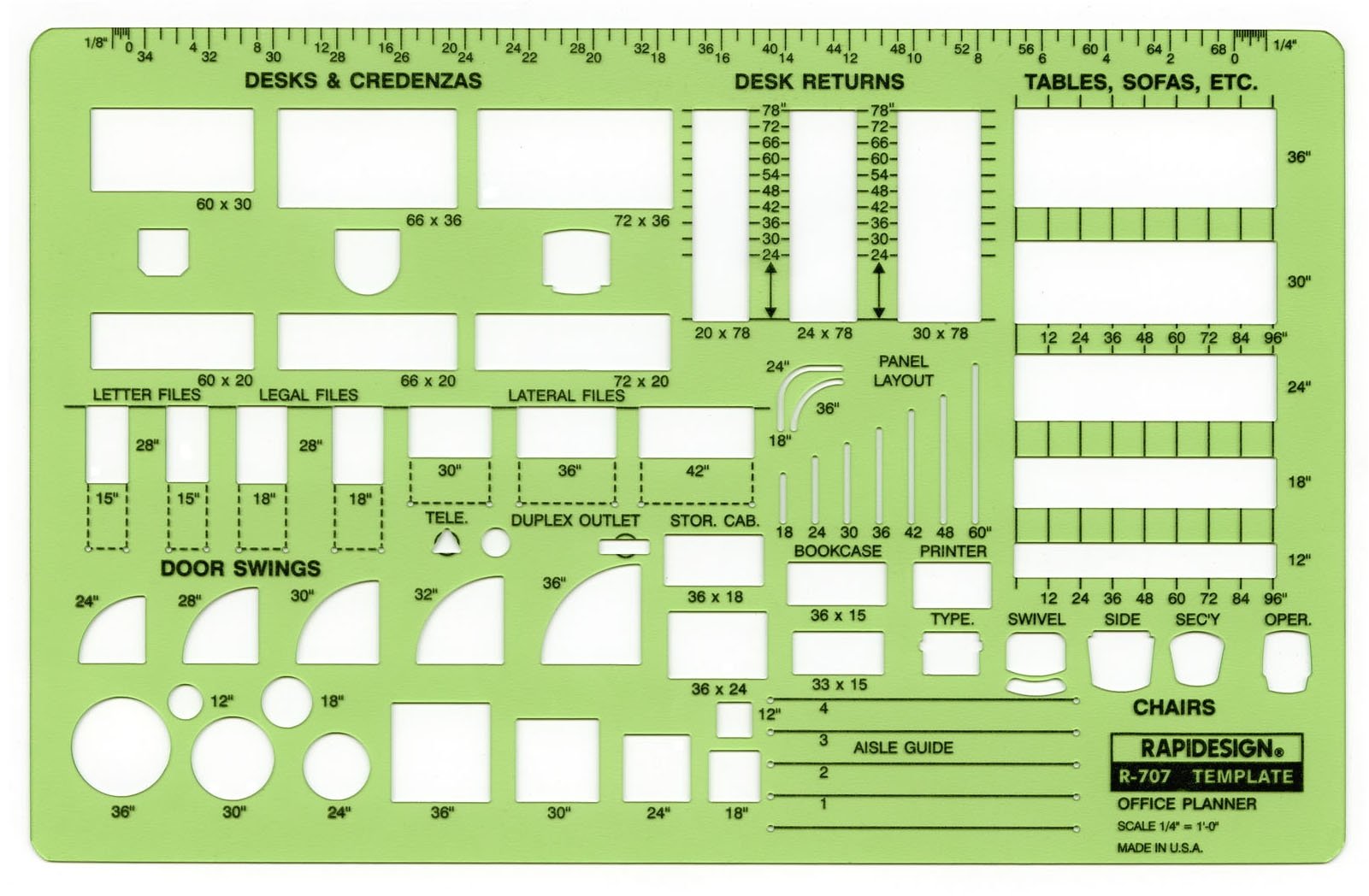 Rapidesign Office Planner Template, 1/4 Inch Scale, 1 Each (R707)