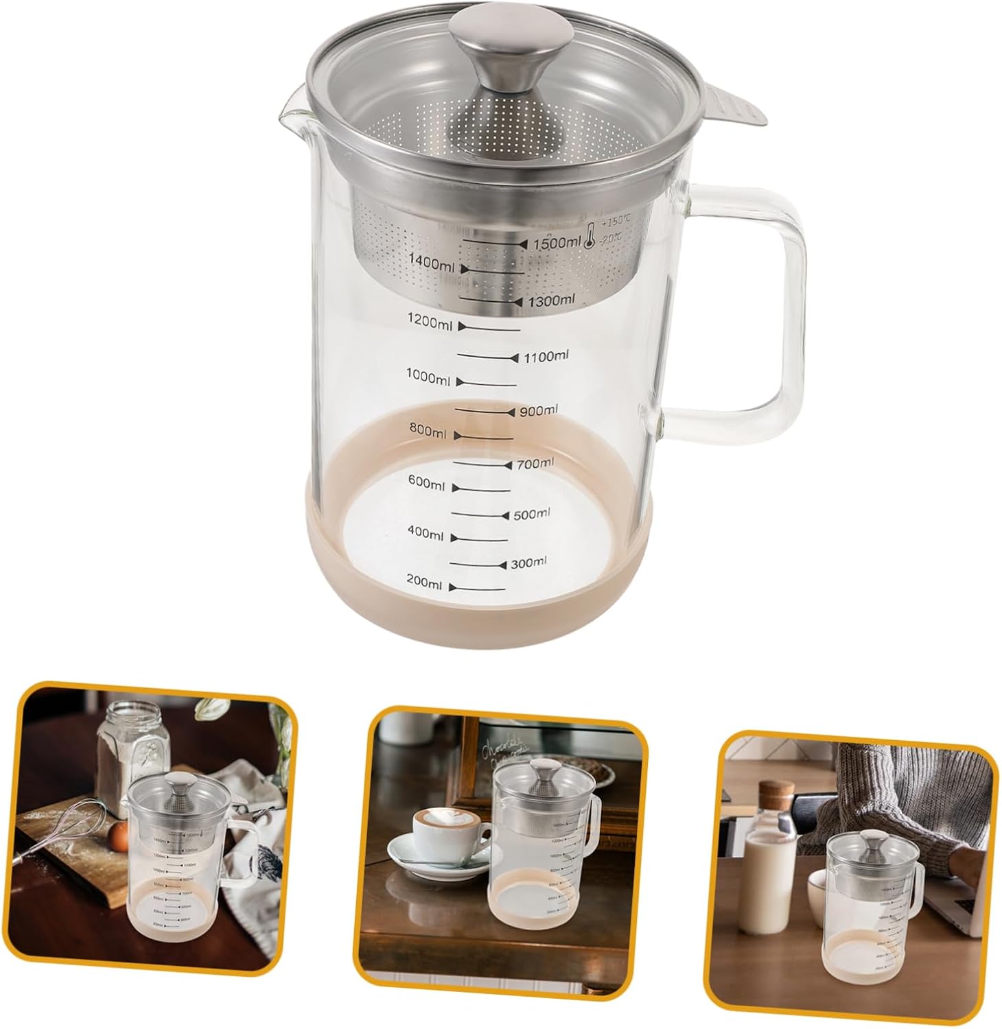 Ciieeo Filtered Tea Jug Stainless Steel Filter Juice Filtering Pot Soybean Easy to Use