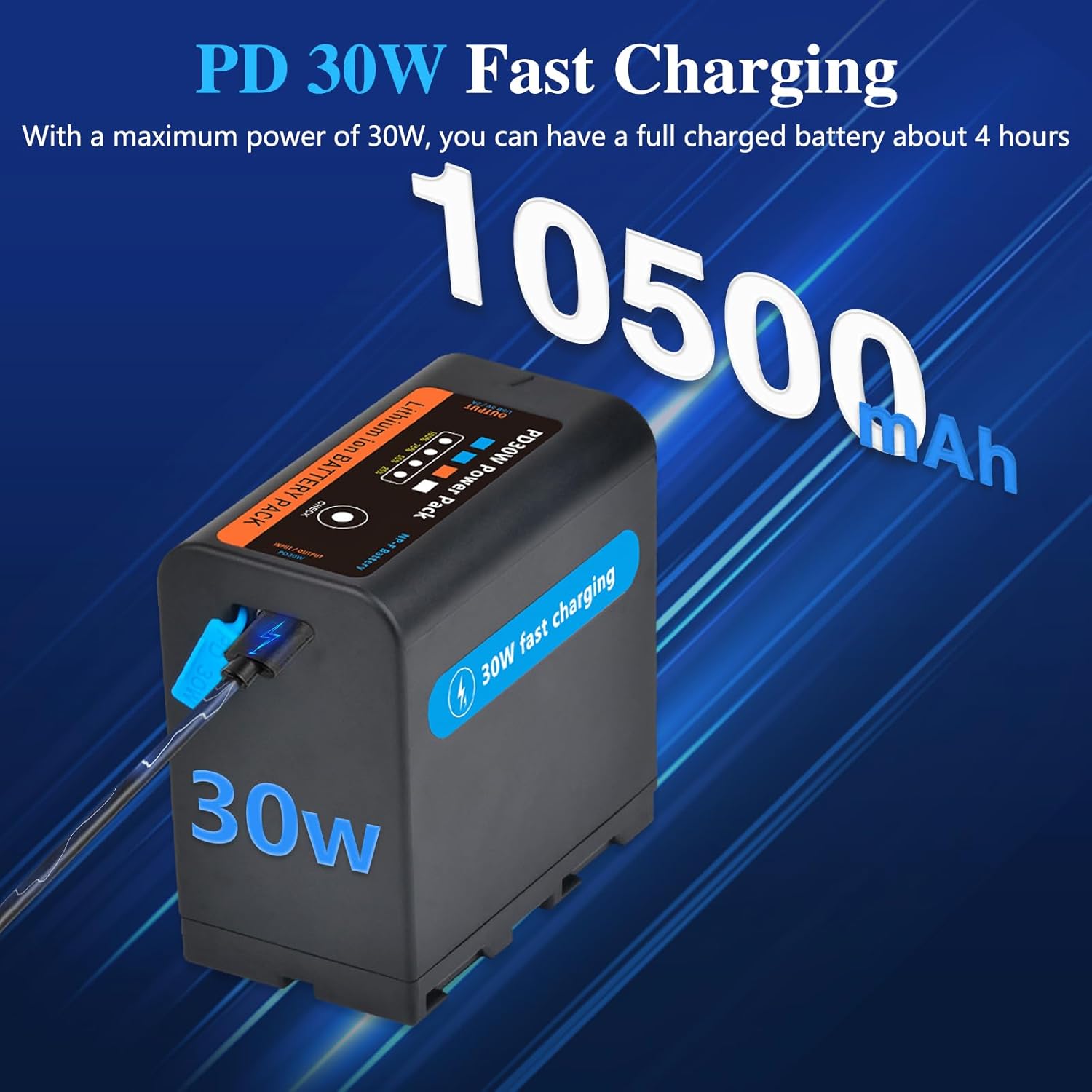 Pickle Power 10500mAh NP-F970 USB-C Battery, PD 30W Fast Charging Multifunctional Battery Pack for Sony FX3/A7 IV/A7S III, for Canon R5/R6, for Nikon Z8 for Monitor, LED Video Light, Camcorder