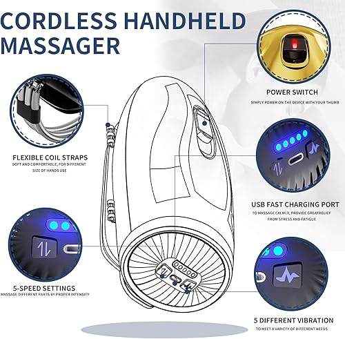 Miniatura 4 de Masaje de mano inalámbrico, masajeador de mano inalámbrico profesional de peluquería, botón de ajuste de 5 velocidades, 5 modos de masaje, masaje de