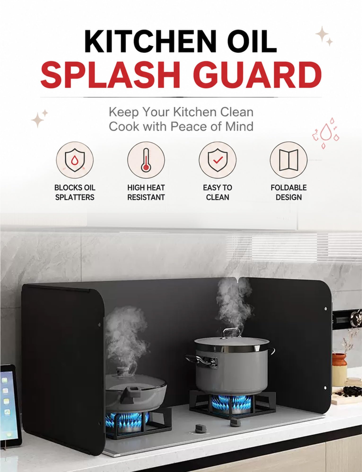 Pare-éclaboussures cuisine pliable, crédence de cuisinière à gaz anti-huile