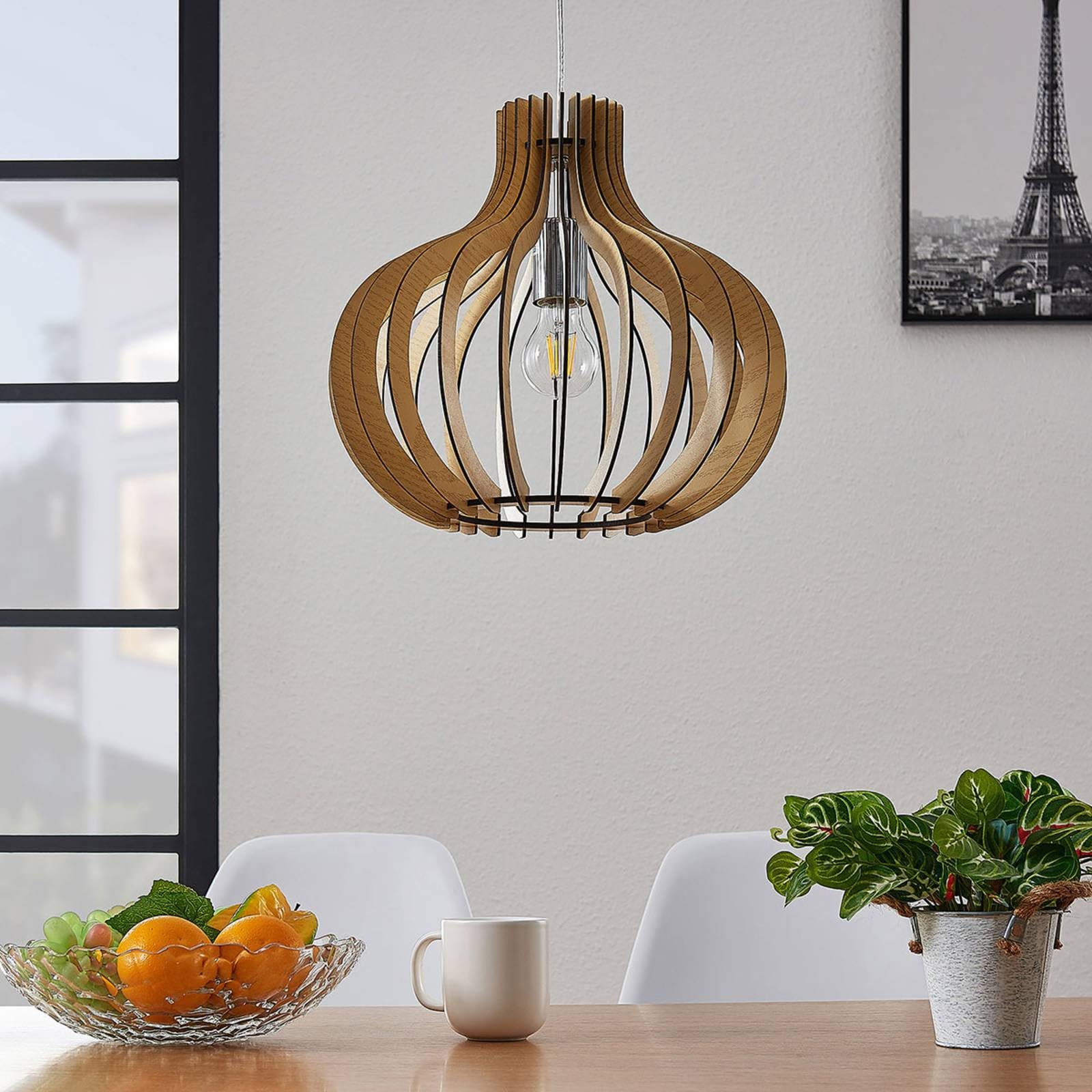 Lindby Lampada a sospensione dimmerabile (Scandinavo) colore Ocra, in Legno ad es. Soggiorno & Sala da pranzo lampada legno soffitto