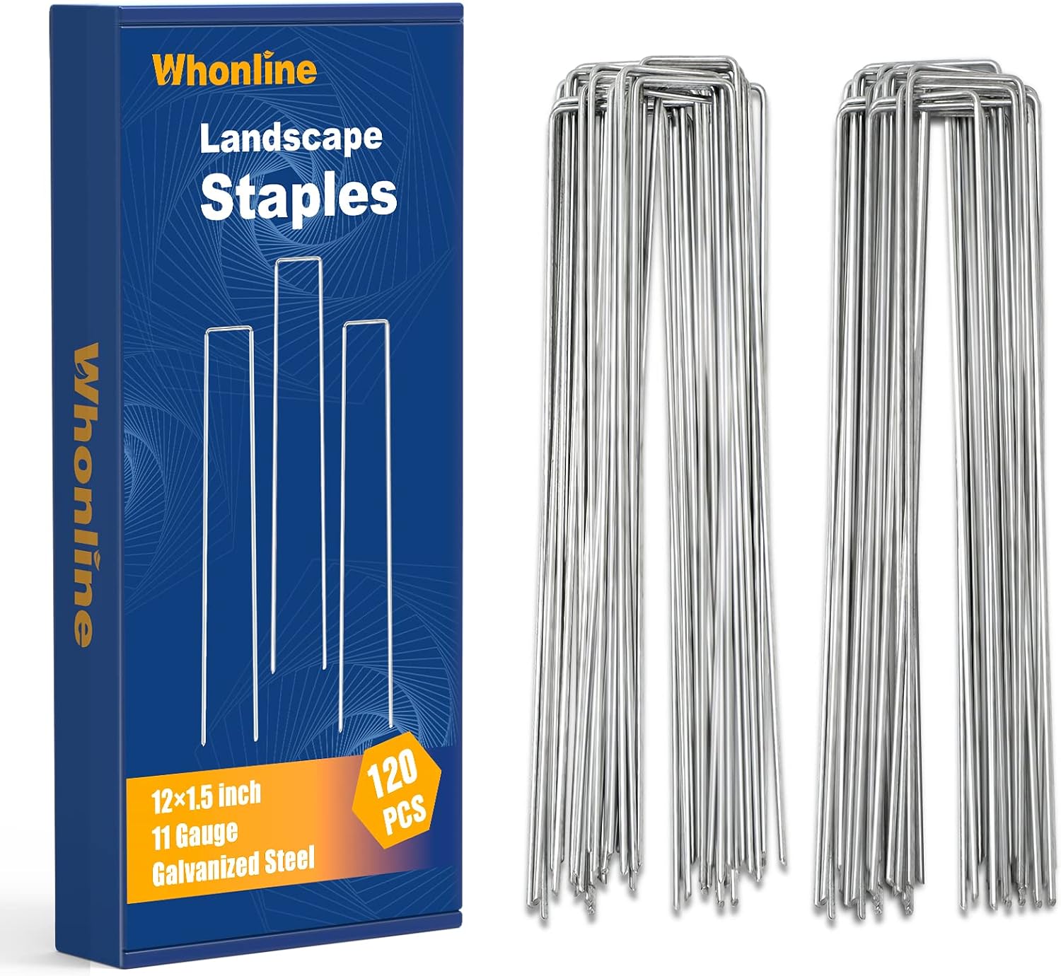 Whonline 120pcs 12 Inch Galvanized Garden Stakes Landscape Staples Fence Stakes, 11 Gauge Heavy Duty Garden Staples for Securing Lawn Fabric, Tent, Weed Barrier, Irrigation Tubing