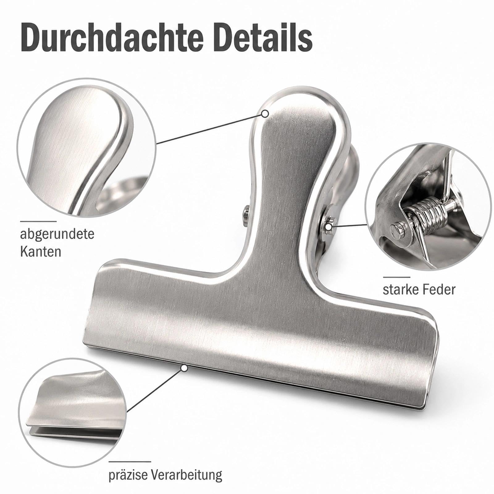 9 mollette di chiusura in acciaio inox, 119 mm, grandi clip di chiusura in metallo, per sacchetti, alimenti e foto, grandi per casa, cucina, scuola e ufficio