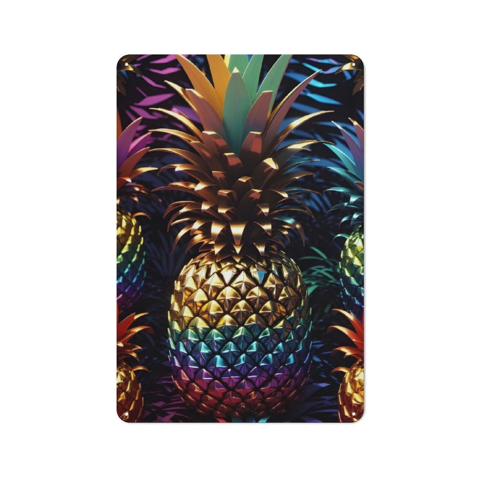 Junmoney Pineapple Metallic Rustic Metal Plaque 30X20cm For Guest Room Or Hallway, For Home Interiors, Feature Walls And Decorative Displays