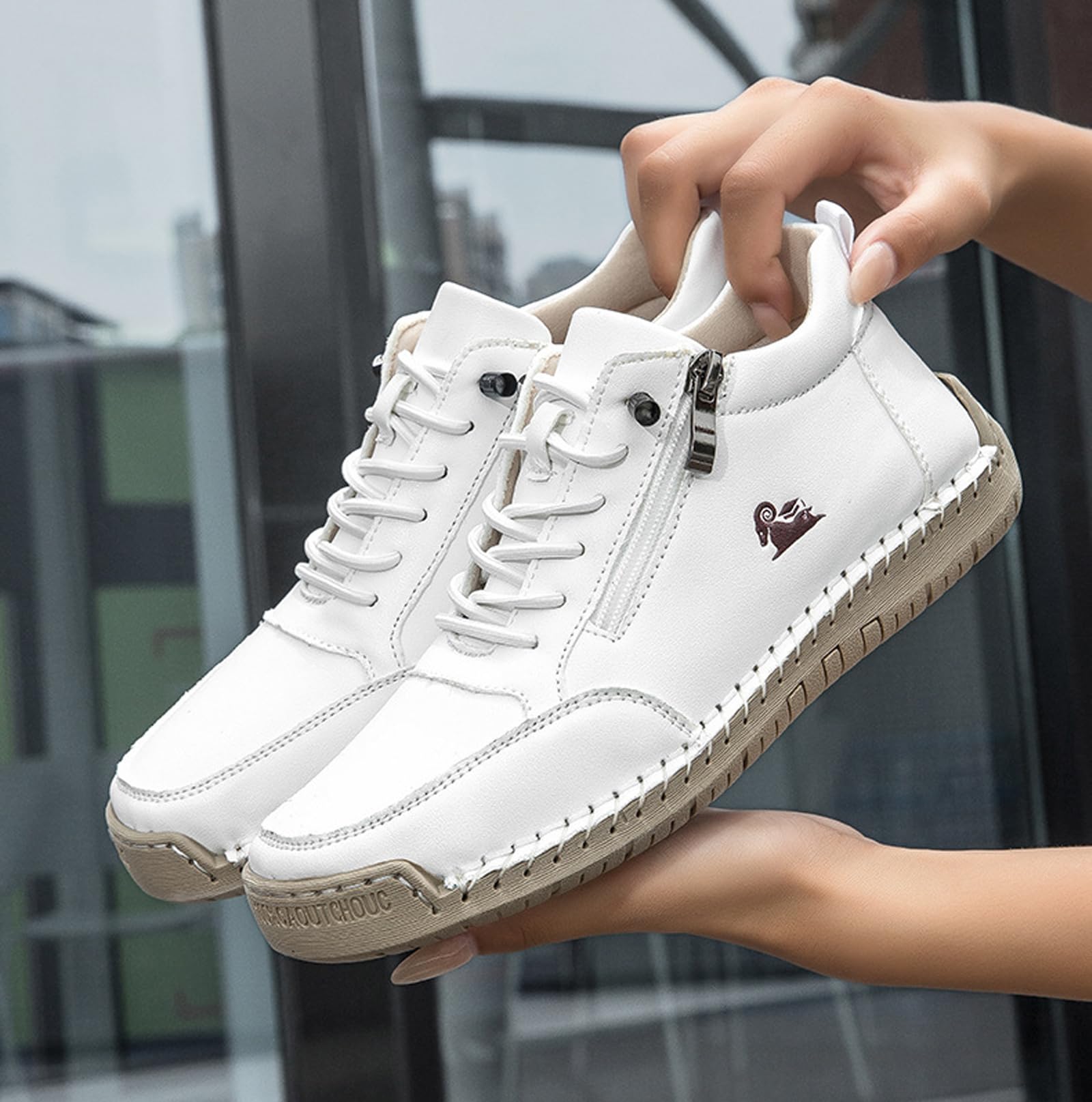 Handgefertigte orthopädische Lederschuhe für Damen & Herren, Bequeme Slip-On Sneaker mit seitlichem Reißverschluss, Leichte wasserdichte Freizeitschuhe zum Gehen & Autofahren